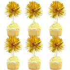 Gyufise 30Pcs Foil Firework Cupcake Toppers in Dark Gold – Sparkle Tinsel Cake Decorations