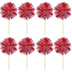 Gyufise 30Pcs Foil Firework Cupcake Toppers – Sparkle Tinsel Cake Picks, Dark Red