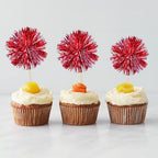 Gyufise 30Pcs Foil Firework Cupcake Toppers – Sparkle Tinsel Cake Picks, Dark Red
