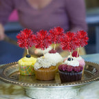 Gyufise 30Pcs Foil Firework Cupcake Toppers – Sparkle Tinsel Cake Picks, Dark Red