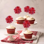 Gyufise 30Pcs Foil Firework Cupcake Toppers – Sparkle Tinsel Cake Picks, Dark Red
