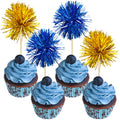 Gyufise 30Pcs Foil Firework Cupcake Toppers – Gold & Dark Blue Sparkle Tinsel Cake Picks