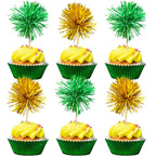 Gyufise 30Pcs Foil Firework Cupcake Toppers – Sparkle Gold & Green Party Picks