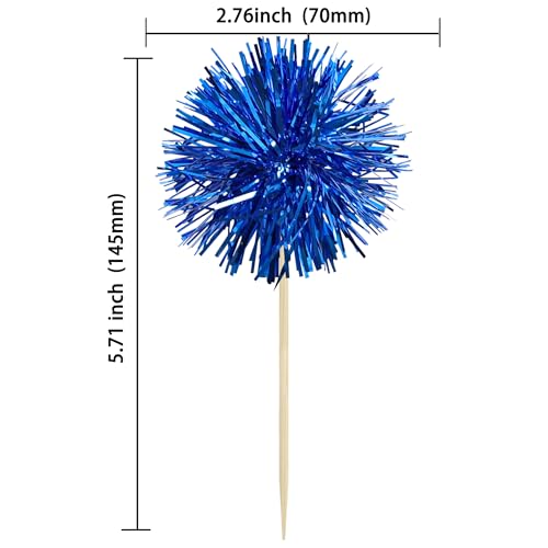 Gyufise 30Pcs Foil Firework Cupcake Toppers - Sparkle Tinsel Cake Decor (Dark Blue)