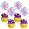 Gyufise 30Pcs Foil Firework Cupcake Toppers – Laser Purple Sparkle