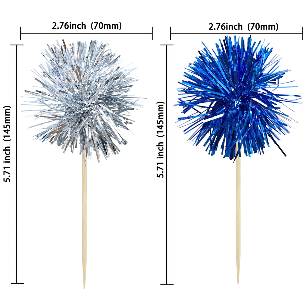 Gyufise 30 Pcs Foil Firework Cupcake Toppers – Sparkle Tinsel Cake Decorations for Birthday, Wedding & Party