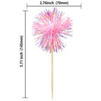 Gyufise 30Pcs Foil Firework Cupcake Toppers – Sparkle Tinsel Cake Decorations for Birthday, Wedding & Party (Dark Pink)