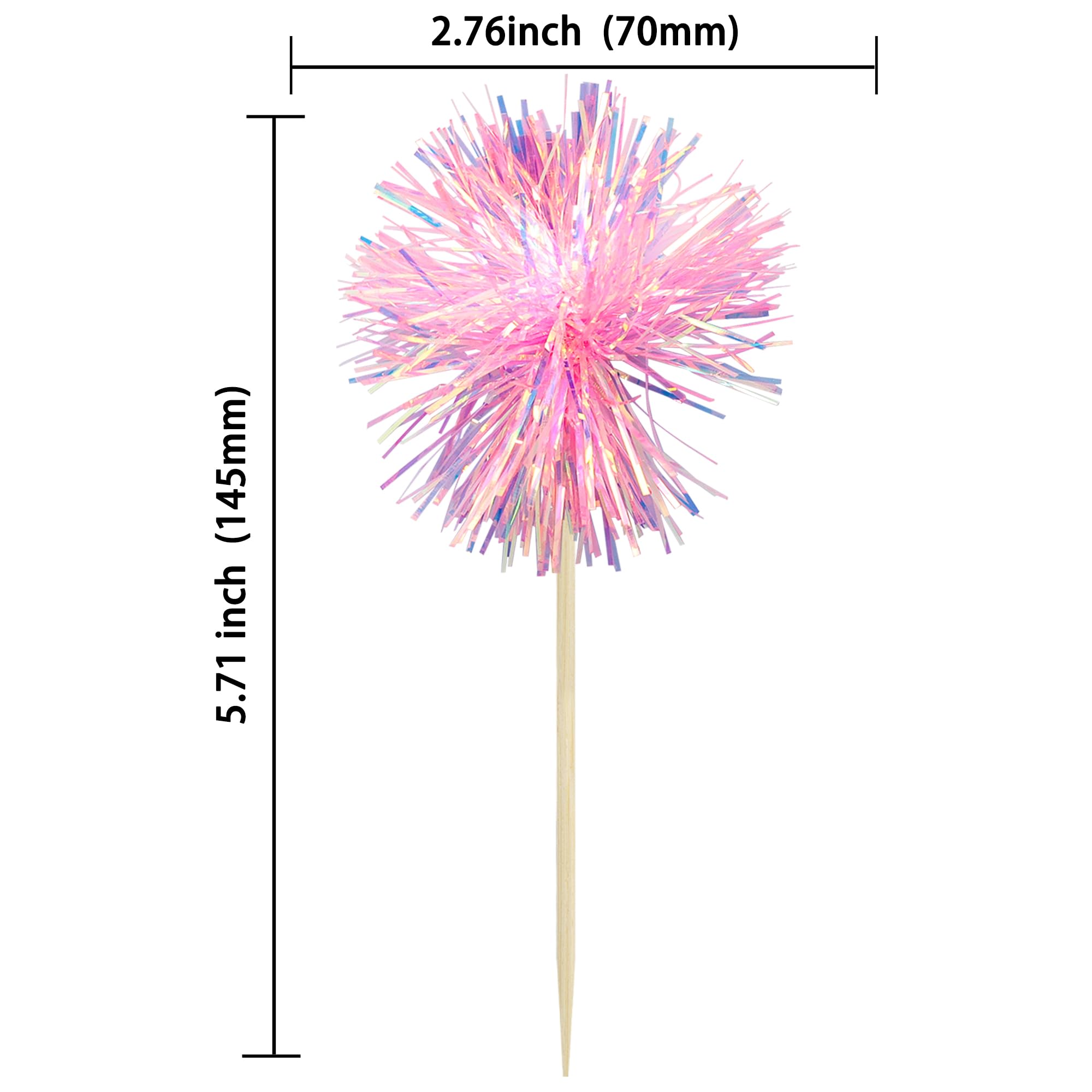 Gyufise 30Pcs Foil Firework Cupcake Toppers – Sparkle Tinsel Cake Decorations for Birthday, Wedding & Party (Dark Pink)