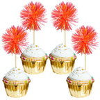 Gyufise 30Pcs Foil Firework Cupcake Toppers Dark Orange – Sparkle Tinsel Cake Decorations for Birthday Parties