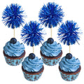 Gyufise 30Pcs Foil Firework Cupcake Toppers - Sparkle Tinsel Cake Decor (Dark Blue)