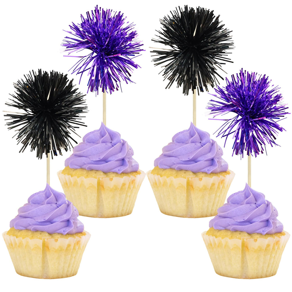 Gyufise 30Pcs Foil Firework Cupcake Toppers – Sparkle Tinsel Decorations