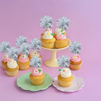 Gyufise 30Pcs Foil Firework Cupcake Toppers - Dark Silver Sparkle