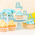 Gyufise 36Pcs Oh Baby Glitter Cupcake Toppers – Light Blue Baby Shower Picks