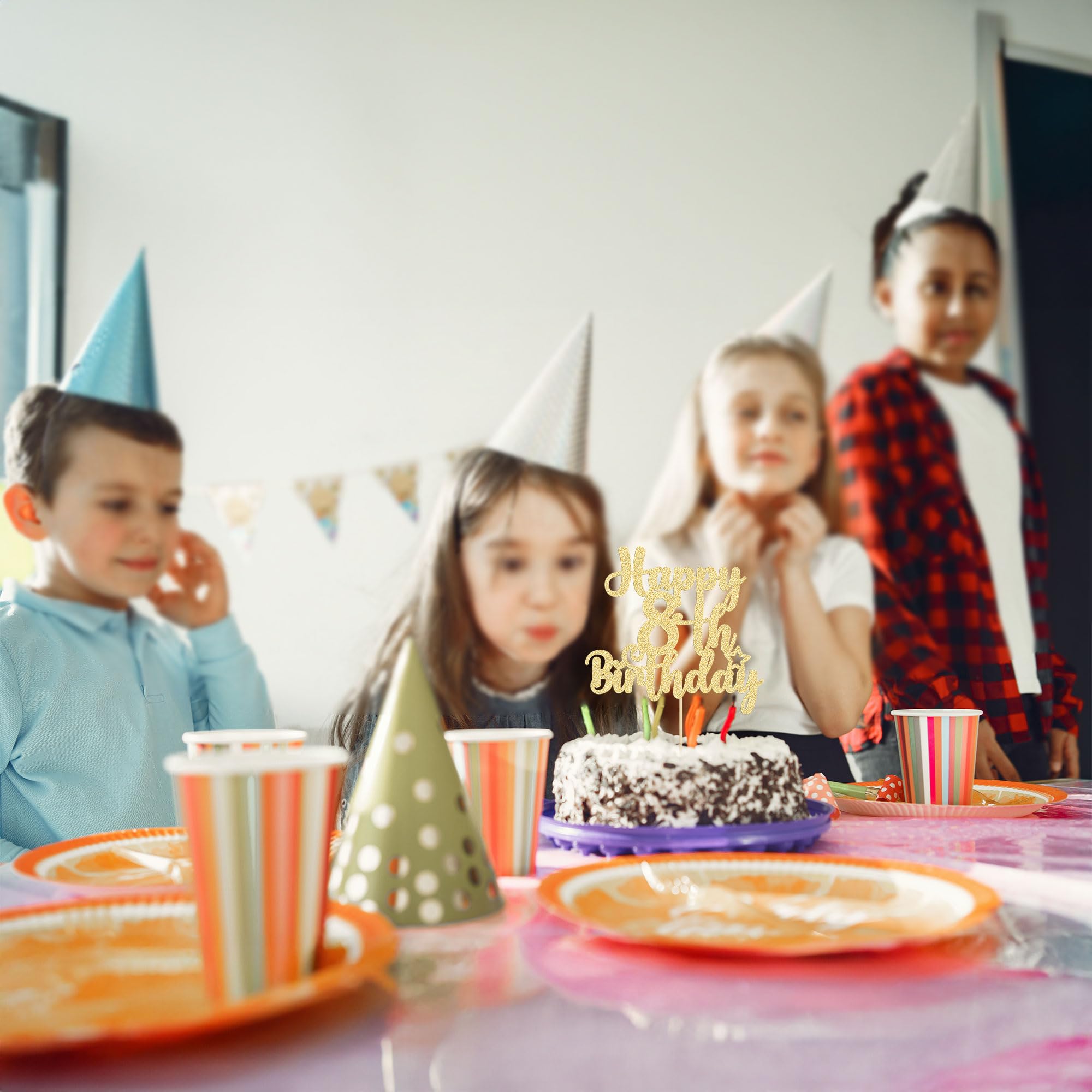 Gyufise Happy 8th Birthday Cake Topper – Glitter Gold, 8 & Fabulous, Cheers to 8 Years