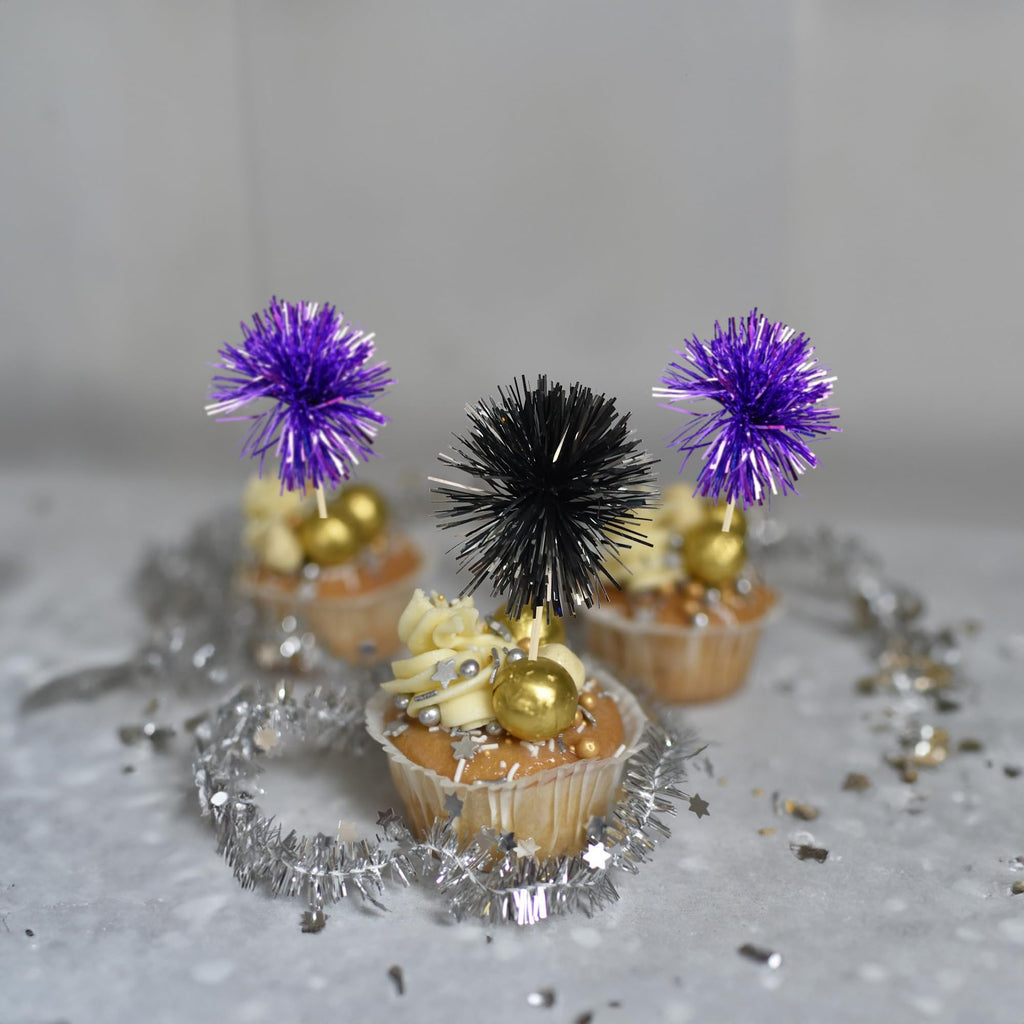 Gyufise 30Pcs Foil Firework Cupcake Toppers – Sparkle Tinsel Decorations