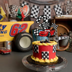 Gyufise Race Car Cake Topper Glitter – 3rd Birthday, Checkered Flag Theme