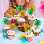 Gyufise 30Pcs Foil Firework Cupcake Toppers – Sparkle Gold & Green Party Picks