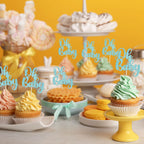 Gyufise 36Pcs Oh Baby Glitter Cupcake Toppers – Light Blue Baby Shower Picks