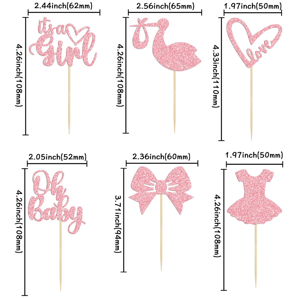 Gyufise 36-Pack Oh Baby Cupcake Toppers – Girl Theme Pink Glitter Cake Picks