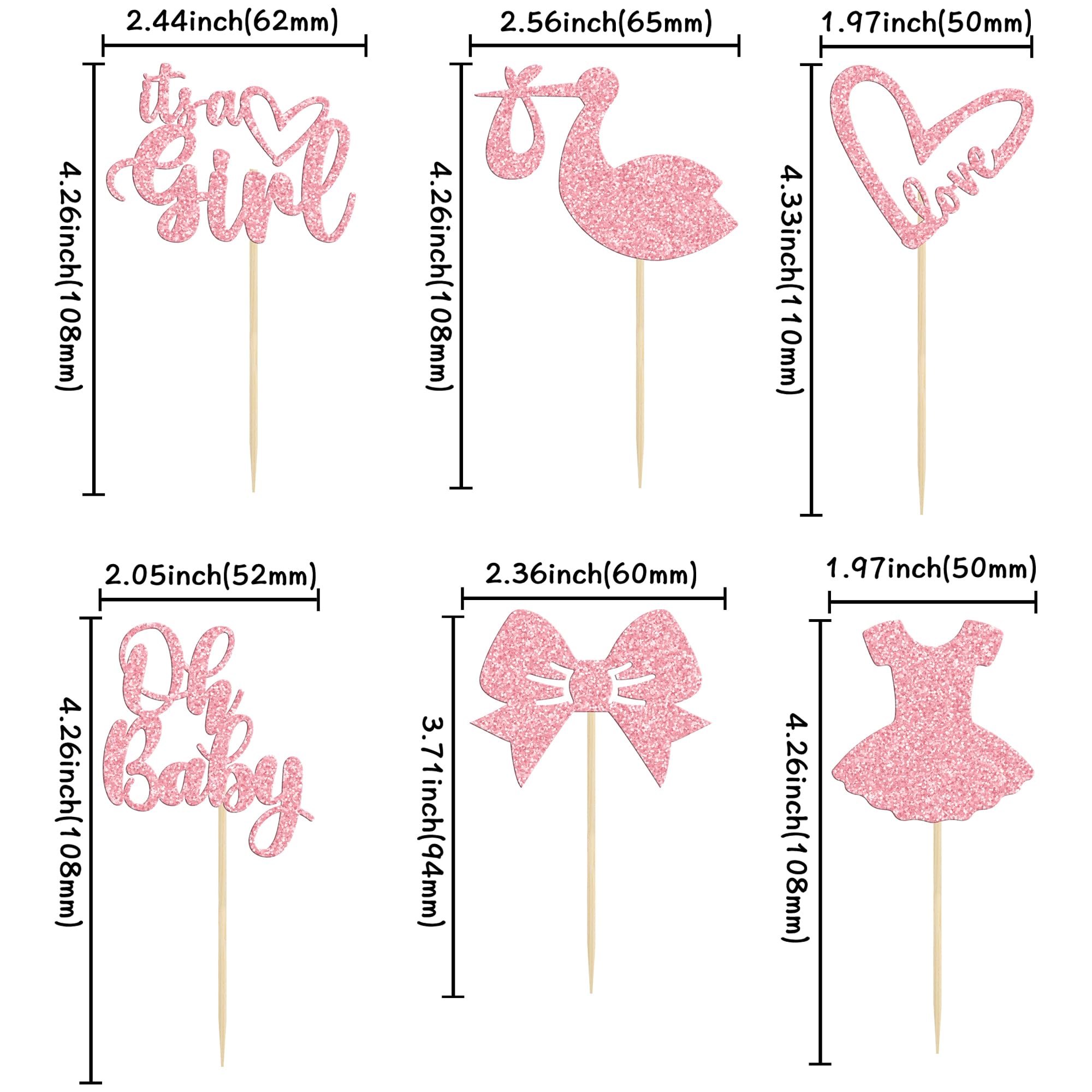 Gyufise 36-Pack Oh Baby Cupcake Toppers – Girl Theme Pink Glitter Cake Picks