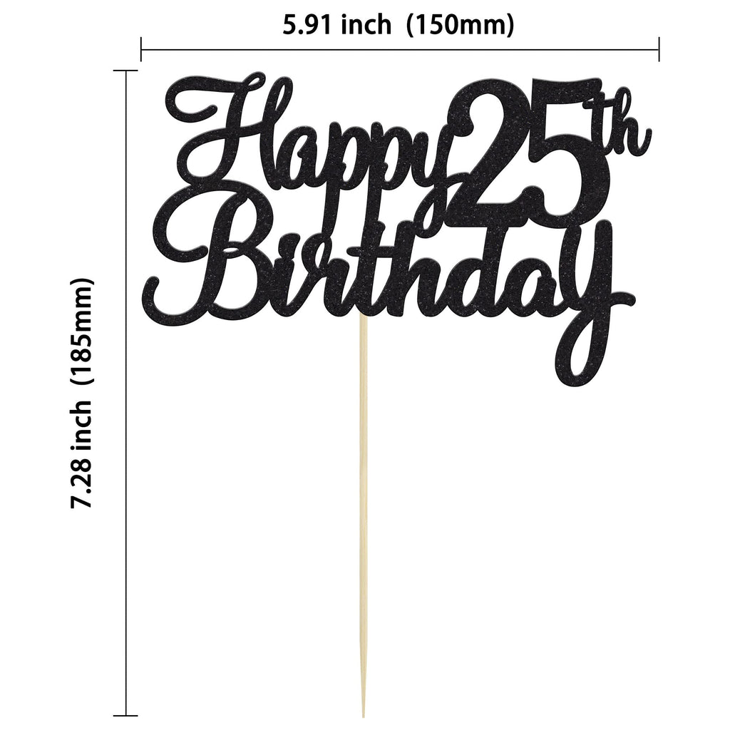Gyufise 25th Birthday Cake Topper – Glitter Black, 1Pc | Cheers to 25 Years