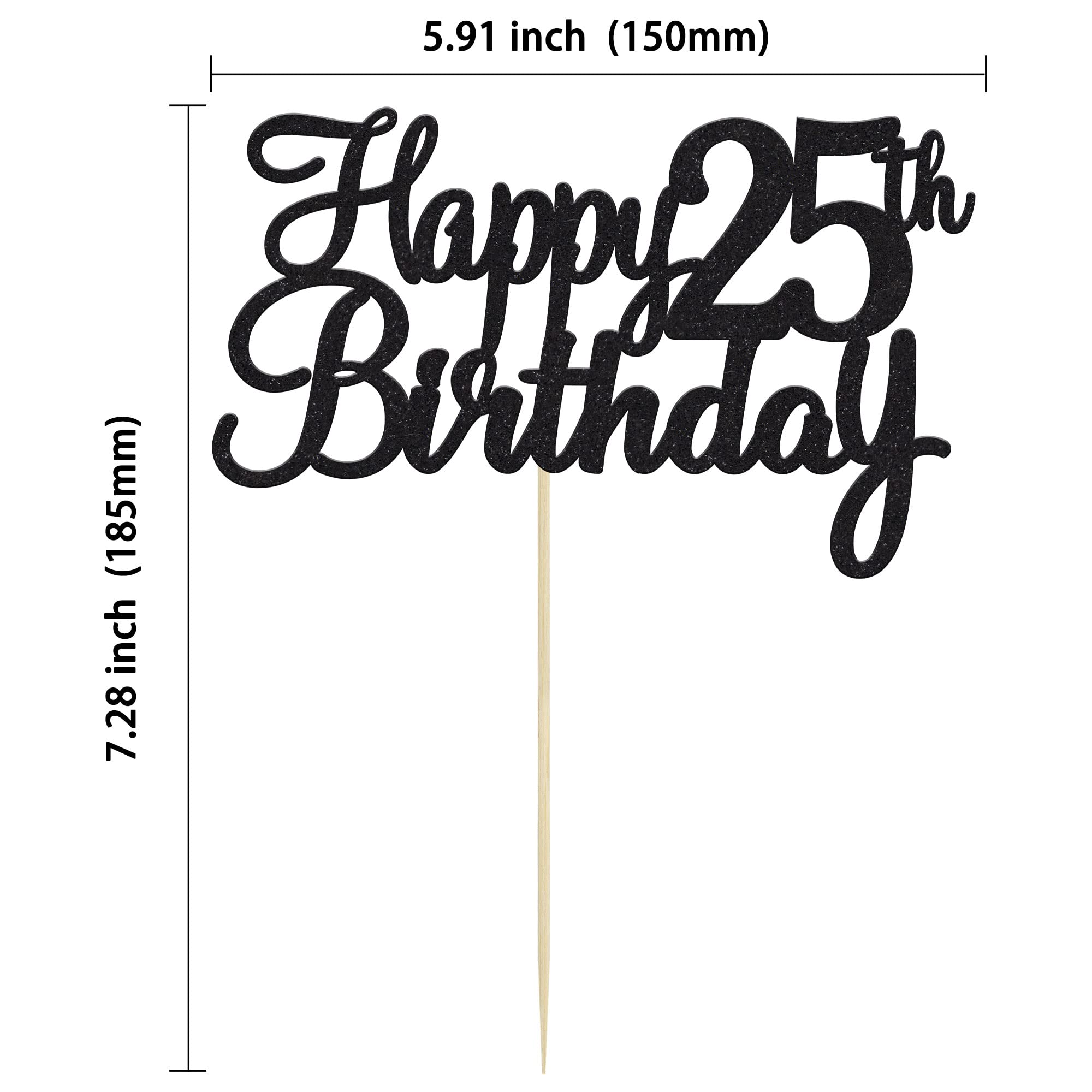 Gyufise 25th Birthday Cake Topper – Glitter Black, 1Pc | Cheers to 25 Years