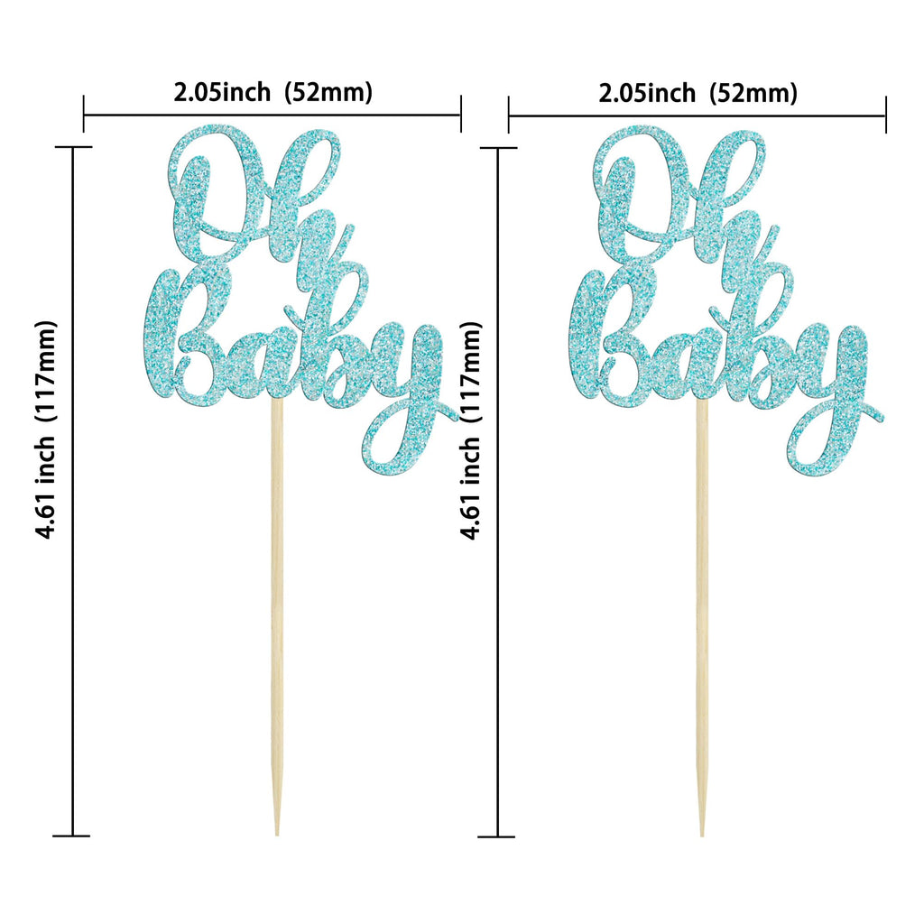 Gyufise 36Pcs Oh Baby Glitter Cupcake Toppers – Light Blue Baby Shower Picks