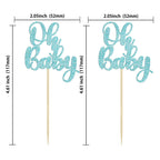 Gyufise 36Pcs Oh Baby Glitter Cupcake Toppers – Light Blue Baby Shower Picks