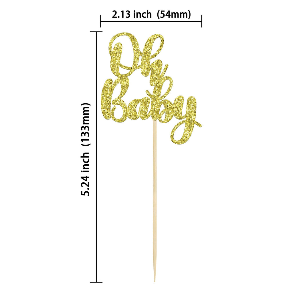 Gyufise 36 Pack Oh Baby Cupcake Toppers – Glitter Gold Cake Decorations for Baby Shower & Birthday