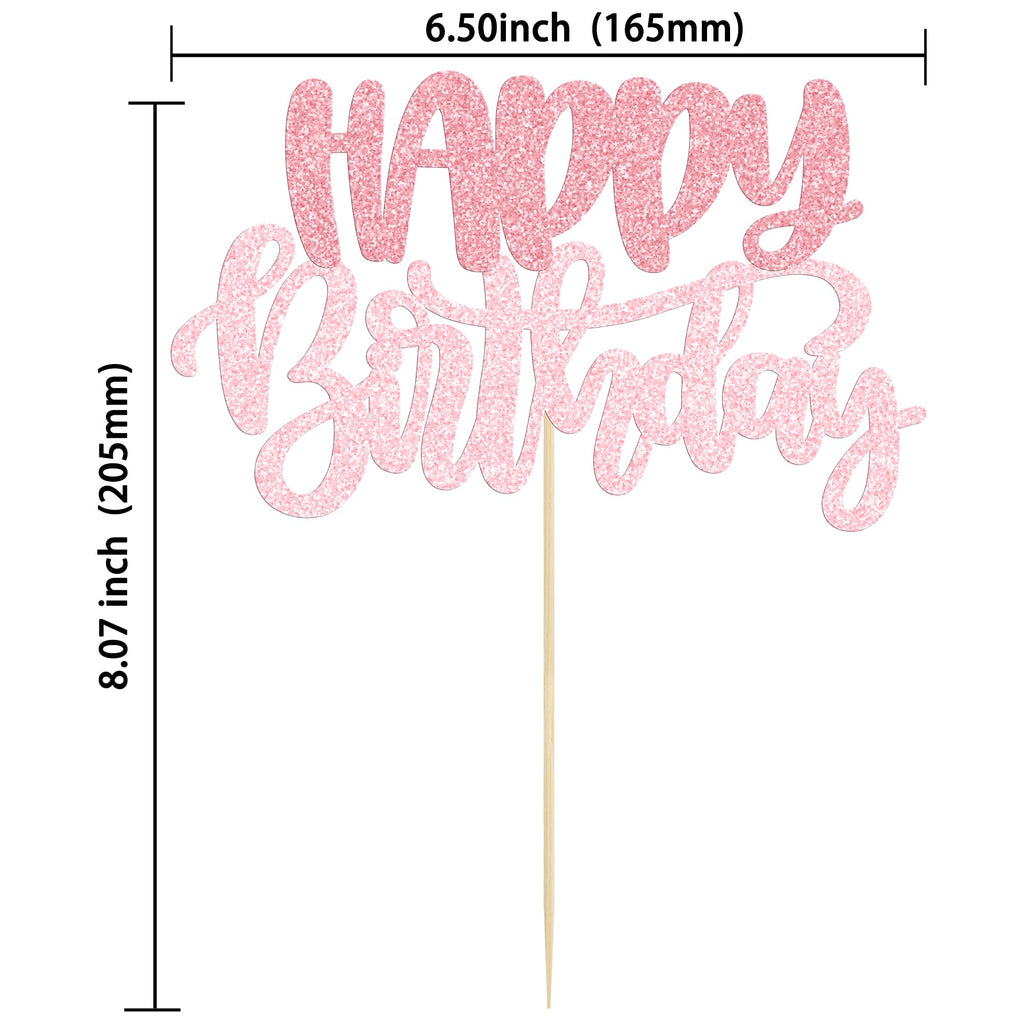 Gyufise 1Pcs Happy Birthday Cake Topper Glitter Pink – Cake Decoration