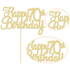 Gyufise 1 Pack Gold Happy 70th Birthday Cake Topper | Glitter 70th Birthday Party Decoration