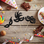 Gyufise 24Pcs Masquerade Masks Cupcake Toppers – Glitter Party Picks for Cakes & Desserts