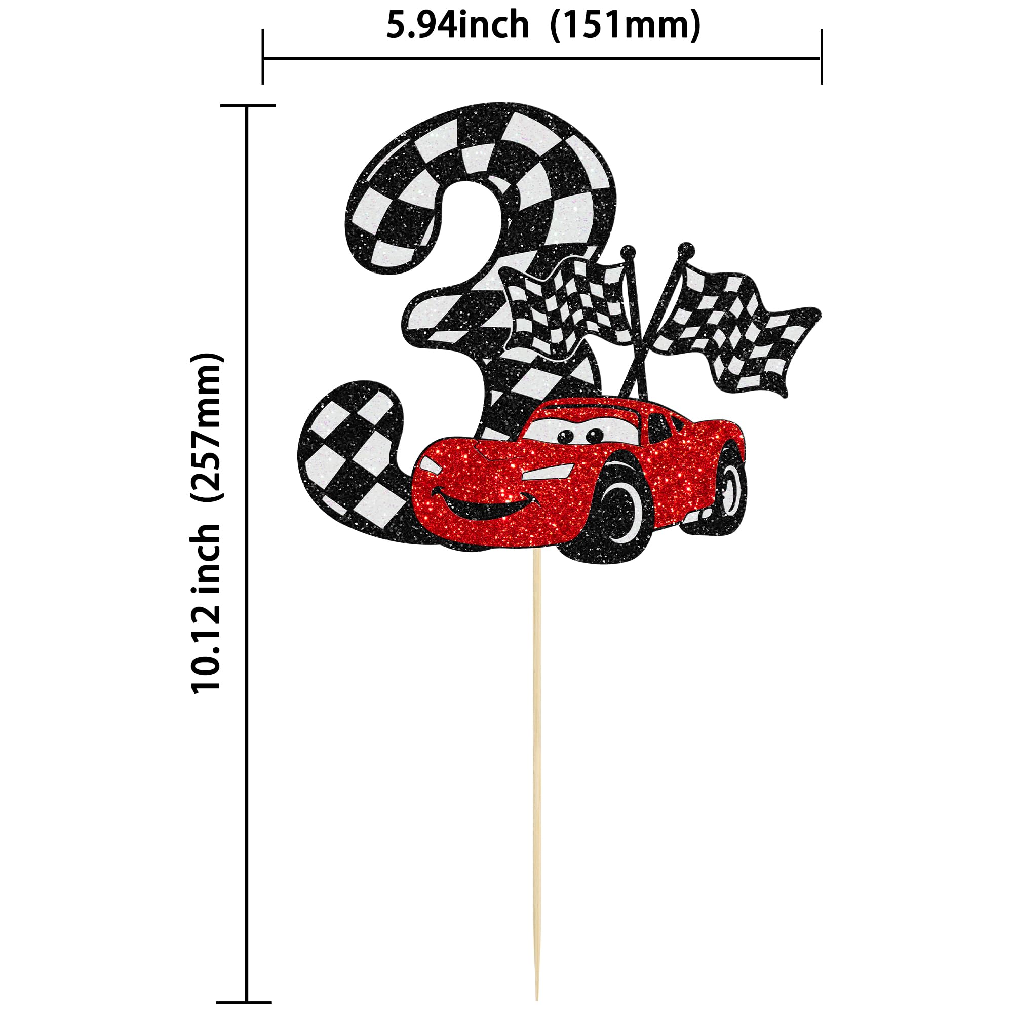 Gyufise Race Car Cake Topper Glitter – 3rd Birthday, Checkered Flag Theme