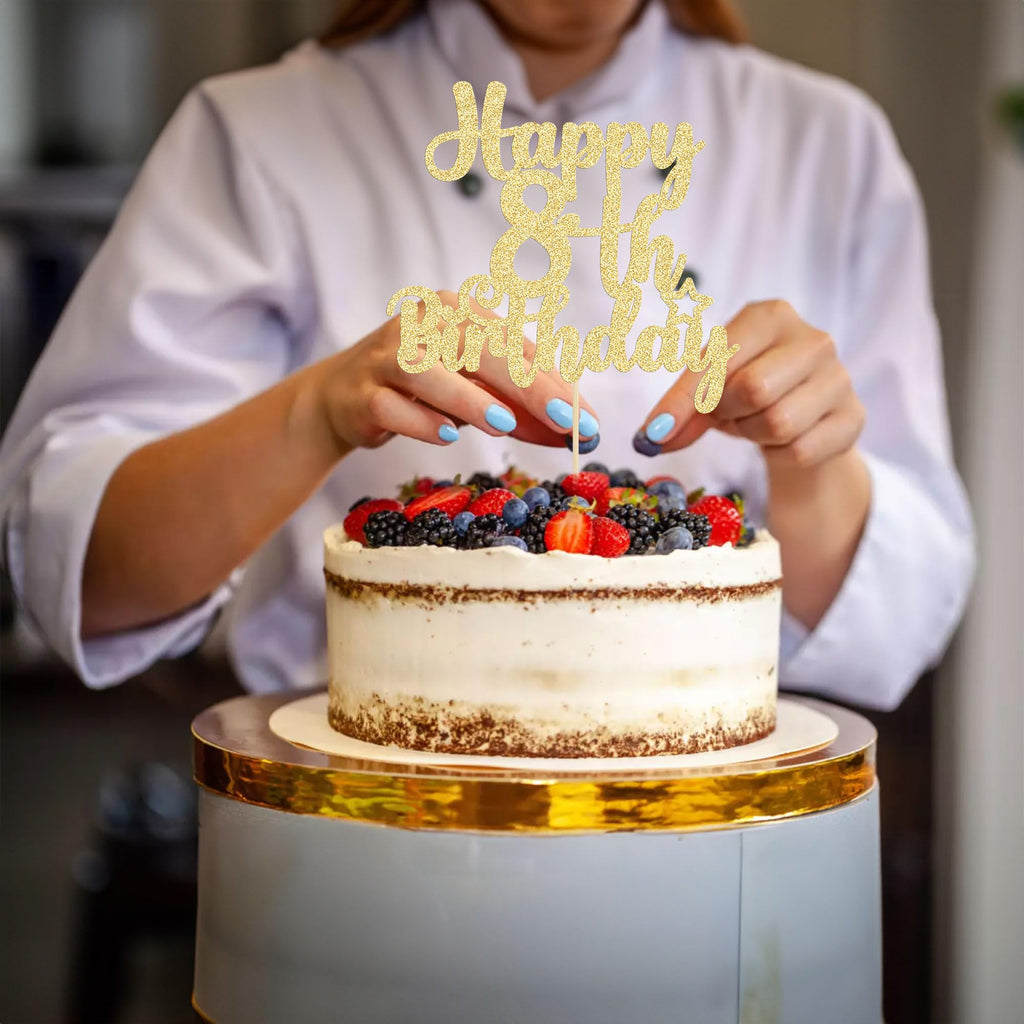Gyufise Happy 8th Birthday Cake Topper – Glitter Gold, 8 & Fabulous, Cheers to 8 Years
