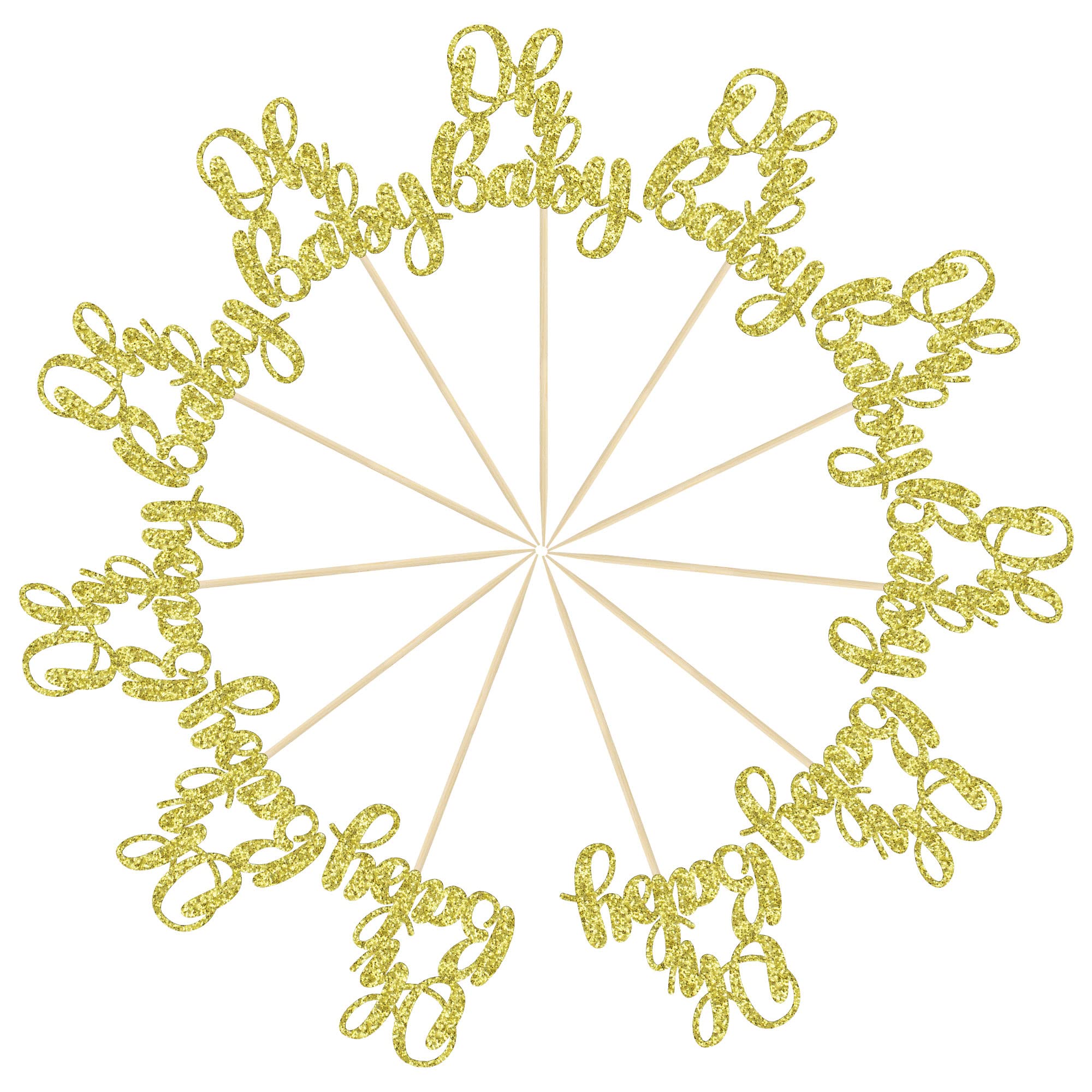 Gyufise 36 Pack Oh Baby Cupcake Toppers – Glitter Gold Cake Decorations for Baby Shower & Birthday