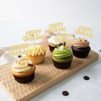 Gyufise 24Pcs Happy Birthday Cupcake Toppers - Gold Glitter Cake Picks for Birthday, Baby Shower & Party Decor