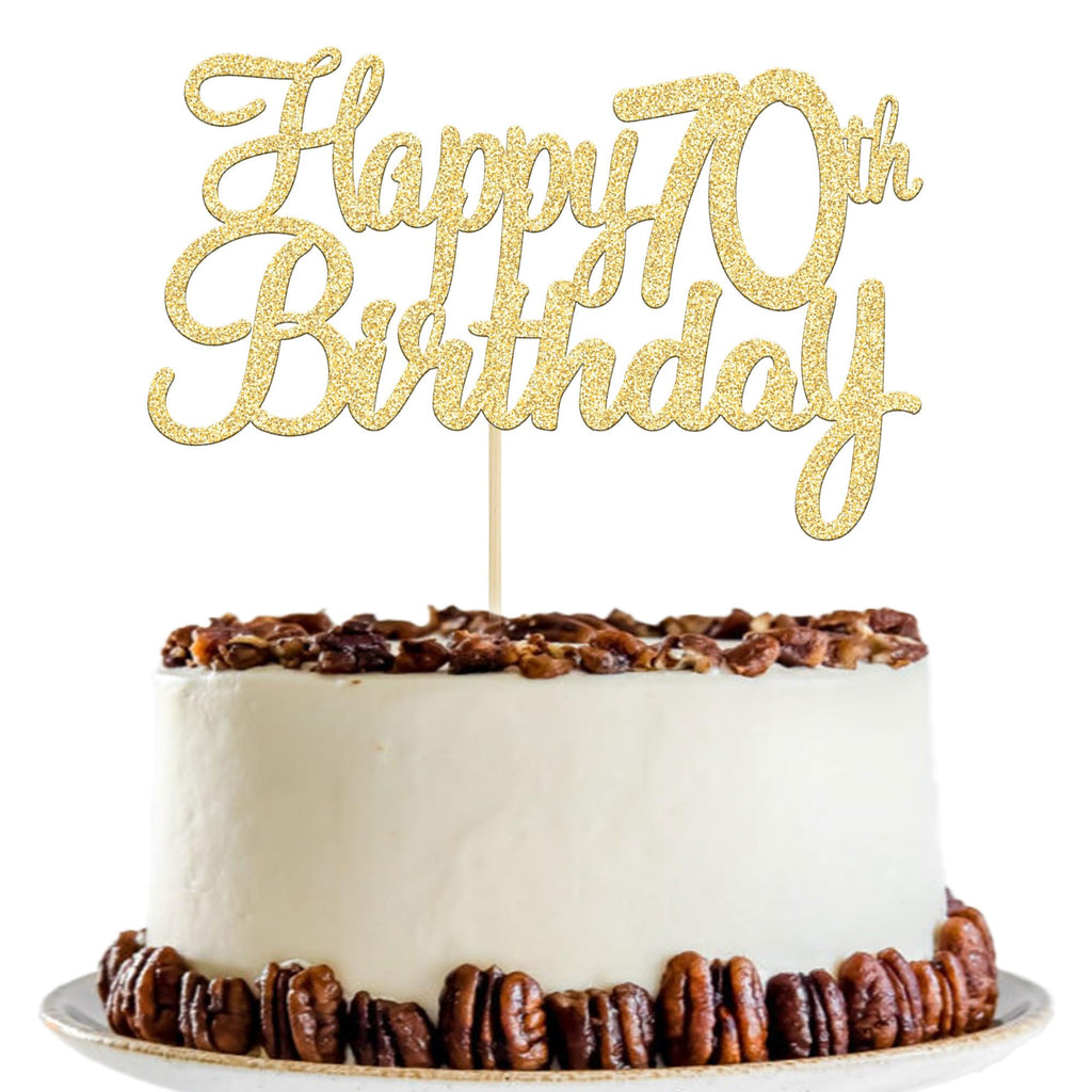 Gyufise 1 Pack Gold Happy 70th Birthday Cake Topper | Glitter 70th Birthday Party Decoration