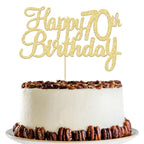 Gyufise 1 Pack Gold Happy 70th Birthday Cake Topper | Glitter 70th Birthday Party Decoration