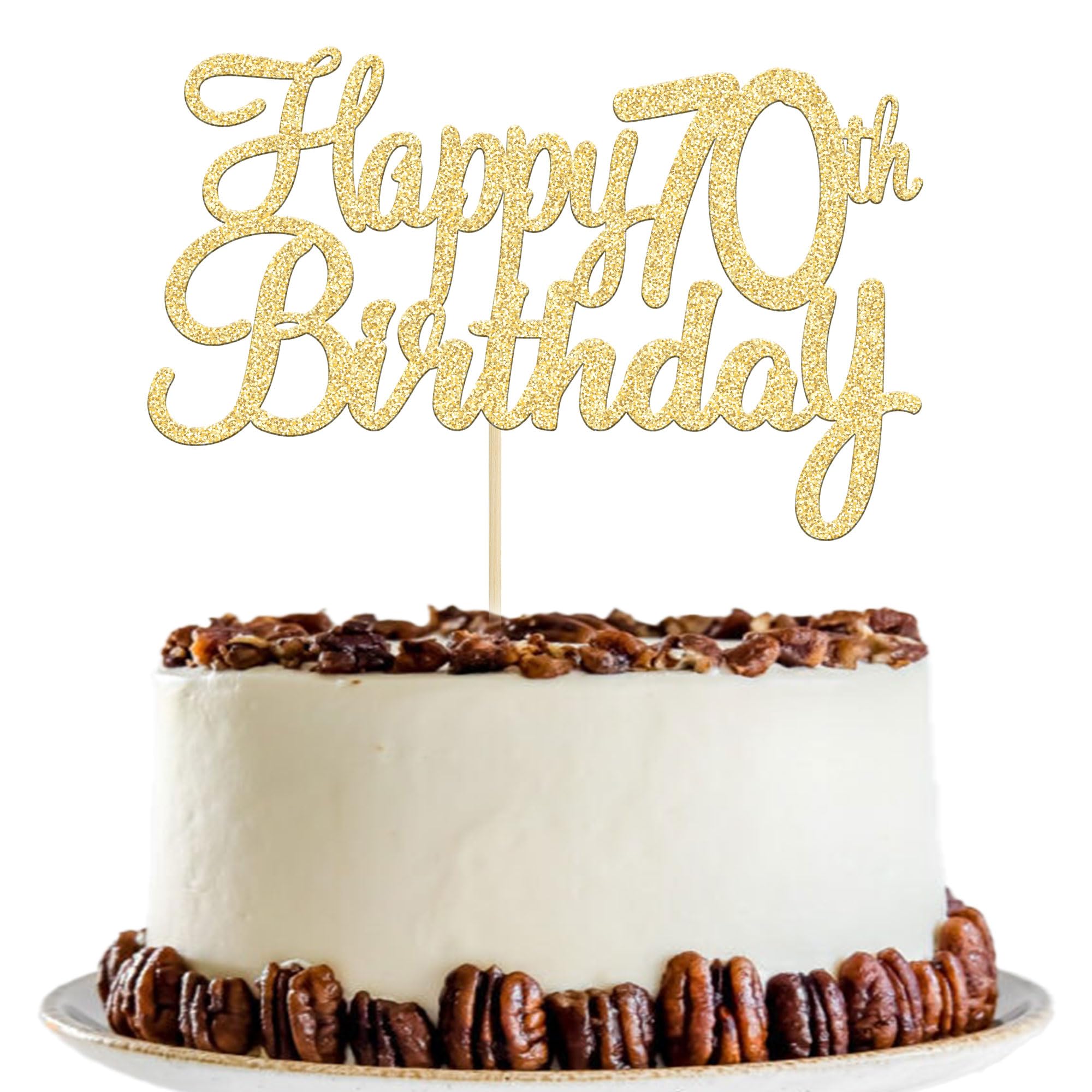 Gyufise 1 Pack Gold Happy 70th Birthday Cake Topper | Glitter 70th Birthday Party Decoration