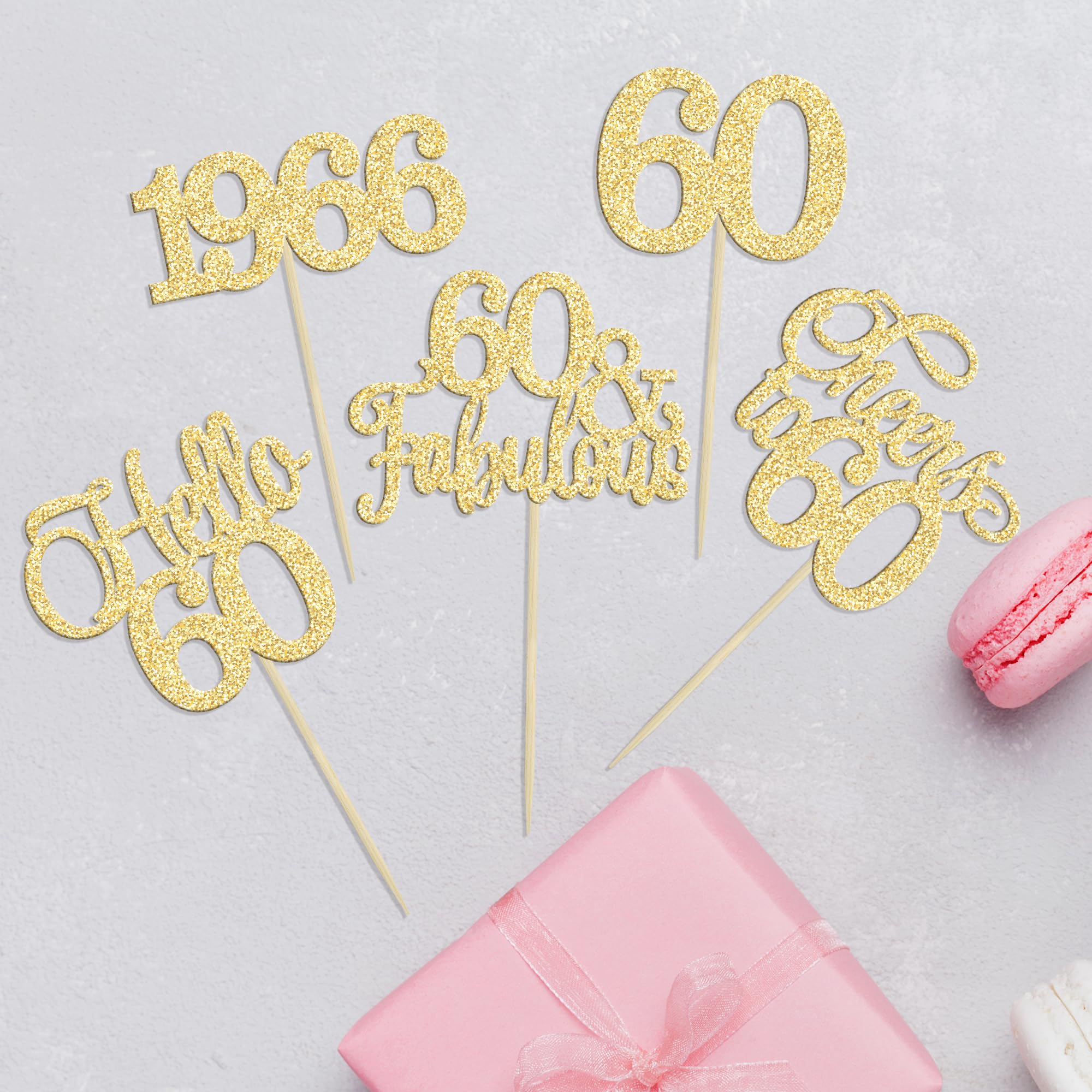 Gyufise 30Pcs 60th Birthday Cupcake Toppers – Gold Cake Decorations for 60th Birthday & Anniversary