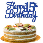 Gyufise Happy 15th Birthday Cake Topper – Blue Glitter, 1 Pc