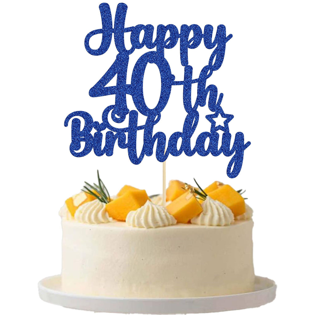 Gyufise 1Pcs Happy 40th Birthday Cake Topper – Glitter 'Cheers to 40 Years' (Blue)