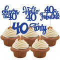 Gyufise 24Pcs Happy 40th Birthday Cupcake Toppers – Deep Blue Glitter, Cheers to 40 Years Old Party Decor