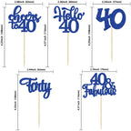 Gyufise 24Pcs Happy 40th Birthday Cupcake Toppers – Deep Blue Glitter, Cheers to 40 Years Old Party Decor
