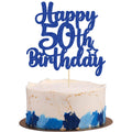 Gyufise Happy 50th Birthday Cake Topper – Blue Glitter, 50 & Fabulous Cheers to 50 Years Old