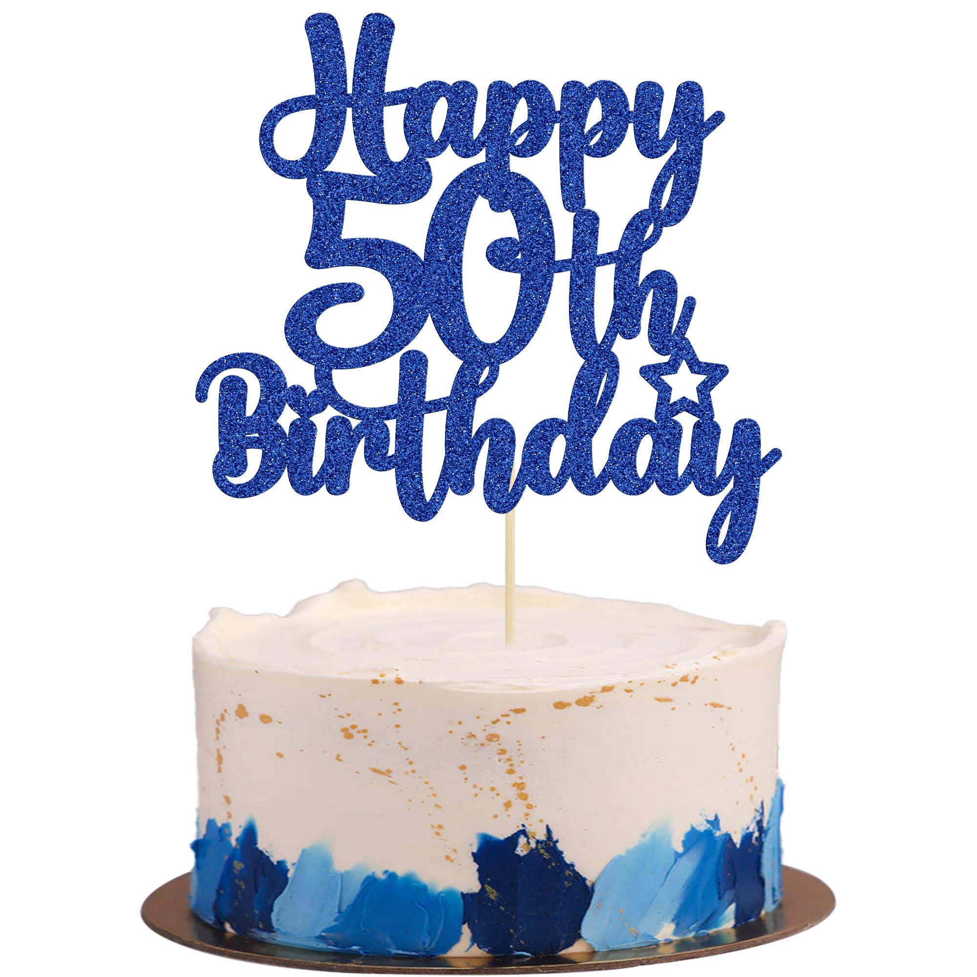 Gyufise Happy 50th Birthday Cake Topper – Blue Glitter, 50 & Fabulous Cheers to 50 Years Old