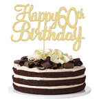 Gyufise 1 Pack Happy 60th Birthday Cake Topper – Gold Glitter for 60th Birthday & Anniversary