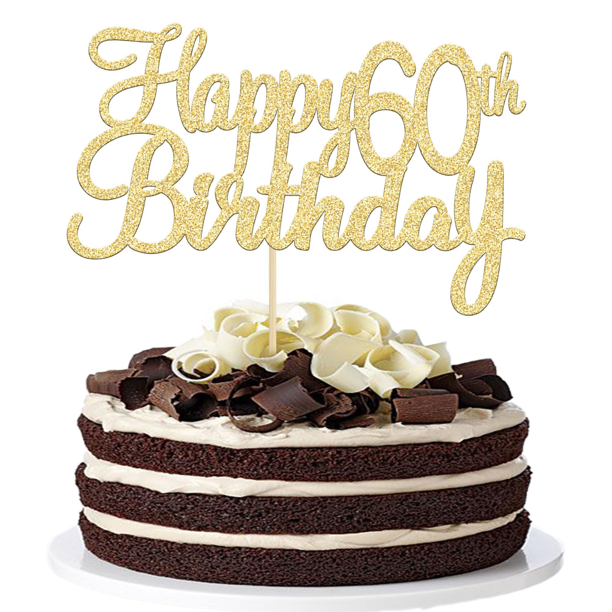 Gyufise 1 Pack Happy 60th Birthday Cake Topper – Gold Glitter for 60th Birthday & Anniversary