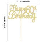 Gyufise 1 Pack Happy 60th Birthday Cake Topper – Gold Glitter for 60th Birthday & Anniversary
