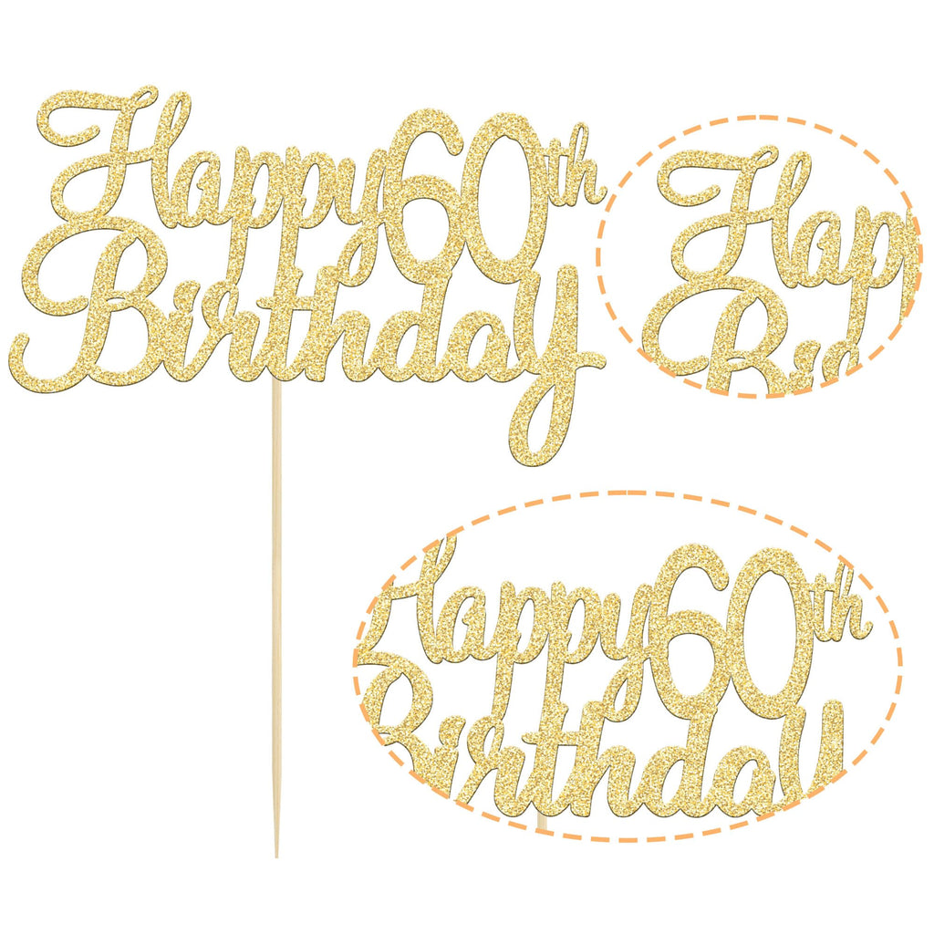 Gyufise 1 Pack Happy 60th Birthday Cake Topper – Gold Glitter for 60th Birthday & Anniversary